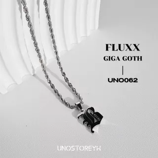 UNO062🔥”สร้อยคอ Fluxx จี้รุ่น GIGA GOTH” สแตนเลสแท้ทั้งสร้อยคอและจี้ สร้อยลายเกลียว จี้GIGA GOTH ตัวอักษรA-Z