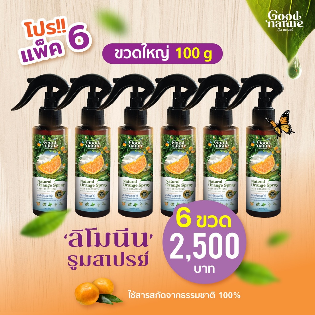 รูมสเปรย์ ลิโมนีนสกัดจากเปลือกส้ม Good Nature 100ก x 6 อโรม่าจากธรรมชาติ 100% ฉีดห้อง กลิ่นหอม จมูกโล่ง แก้แพ้ หลับสบาย