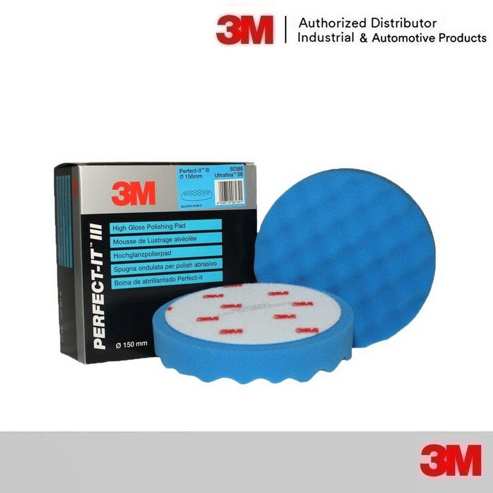 3M (2แผ่น) โฟมขัดเงาละเอียดสีฟ้าขนาด 6 นิ้ว หลังสักหลาด 50388 Ultrafina Blue - 2 Pad Pack 50388