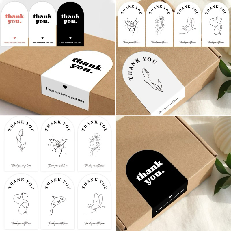 พร้อมส่ง 【50ดวง/แพ็ค】สติ๊กเกอร์ขอบคุณ Thank you stickers ขนาด 9*5.4 ซม
