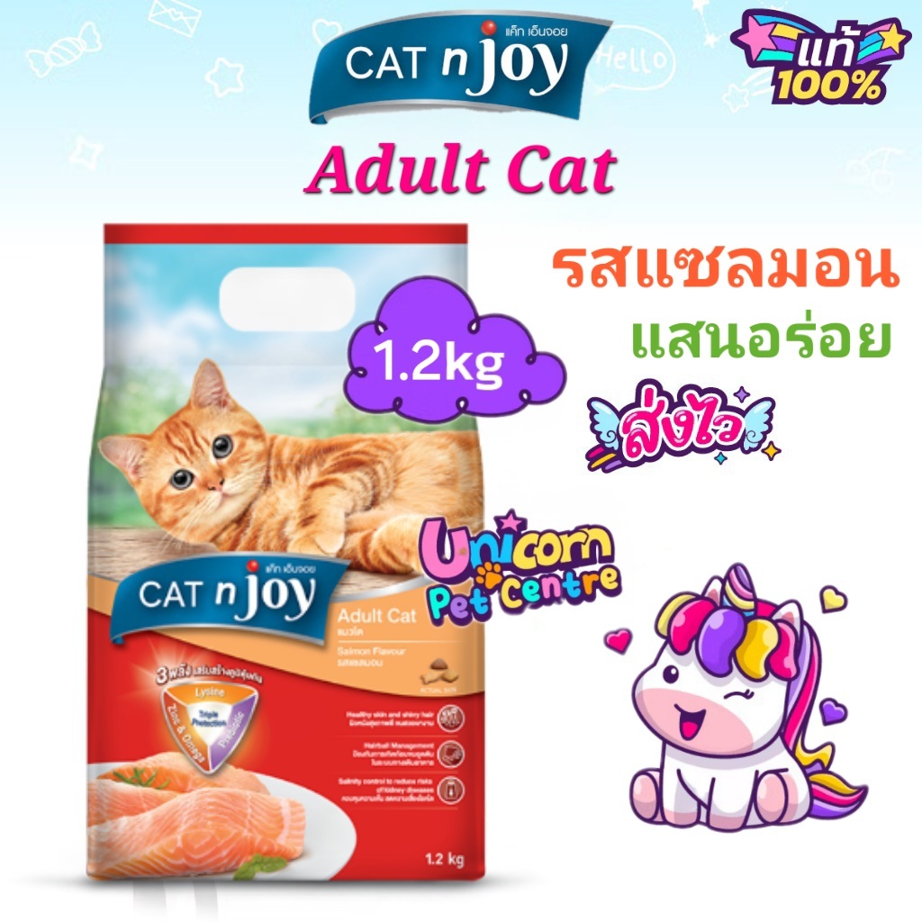 Cat n joy Salmon 1.2kg แค็ท เอ็นจอย อาหารแมวโต รสแซลมอน แสนอร่อย ยอดนิยม ถุงขนาด 1.2 กิโลกรัม