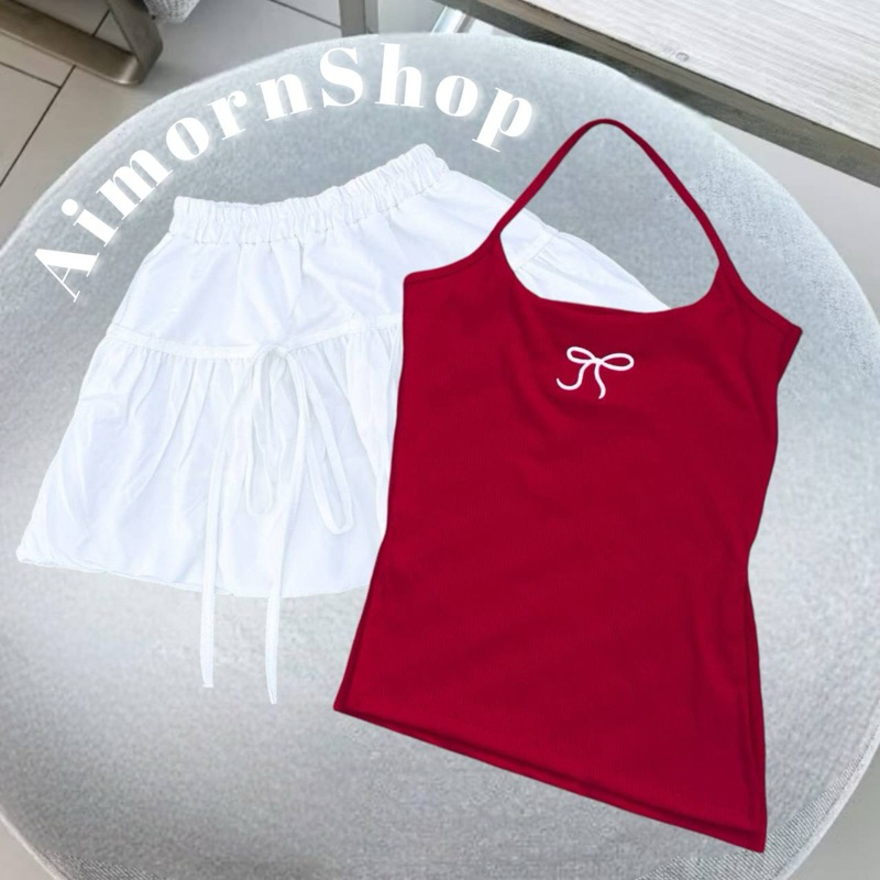 aimorn_shop เสื้อคล้องคอ แต่งปลายเฉียง ผ่า2ข้าง ผ้าร่อง สีหวานละมุน ใส่แมทช์กับกระโปรงตัวโปรดน่ารักมากกก