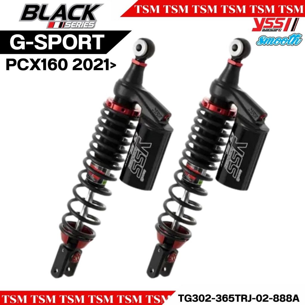 โช๊คYSS G-Sport PCX160 ปี2021ขึ้นไป(Black Series SMOOTH)  สีดำ/กระบอกดำ 365มม