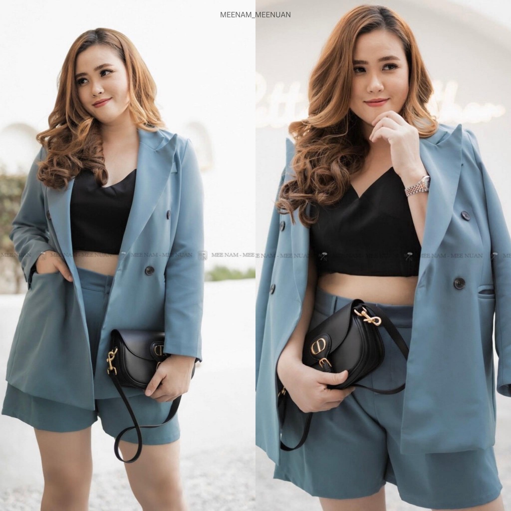 TR14 กางเกงขาสั้นฟ้า Plussize Fashion ชุดคนอ้วน แฟชั่นสาวอวบ