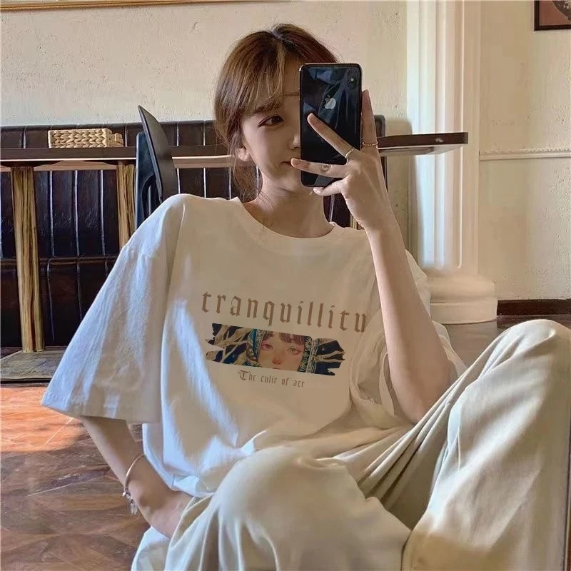 เสื้อยืดผู้หญิงกําลังฮิตใหม่ ผ้าคอตตอน100% oversize เสื้อผ้าแฟชั่นไซส์ใหญ่ ทรงหลวม เสื้อโอเวอร์ไซส์เกาหลี สกรีนลายวินเทจ thumbnail 4