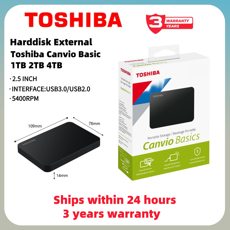 4TB/2TB/1TB Toshiba Canvio Basics สินค้าต้นฉบับ 2.5'' HDD ฮาร์ดไดรฟ์ภายนอก USB3.0