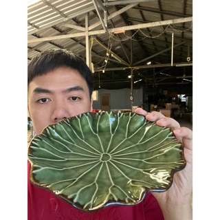 จานเซรามิค ทรงใบบัว จานมินิมอล จานคาเฟ่ ขนาด 8 นิ้ว สีเขียว เนื้อสโตนแวร์ ออกใบกำกับภาษีได้ รหัส111024
