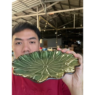 จานเซรามิค ทรงใบบัว จานมินิมอล จานคาเฟ่ ขนาด 8 นิ้ว สีเขียว เนื้อสโตนแวร์ ออกใบกำกับภาษีได้ รหัส111024