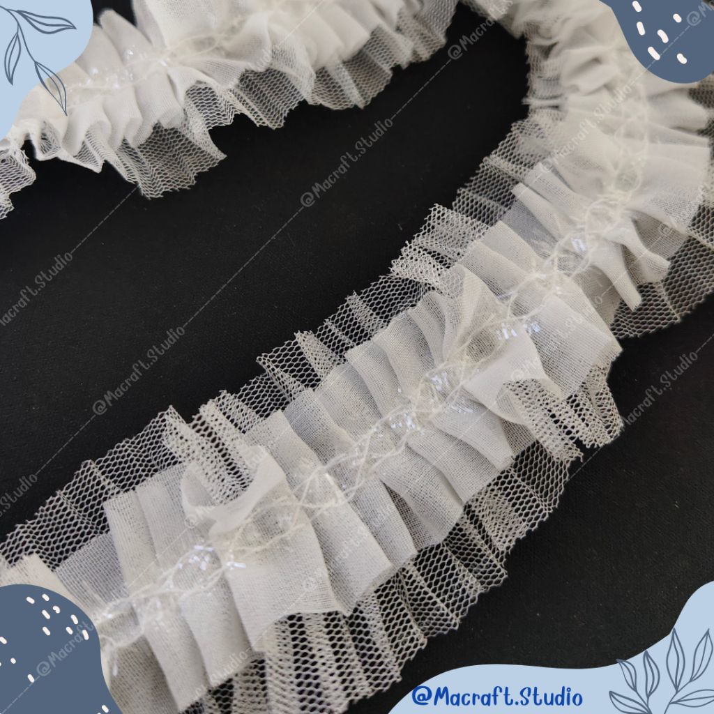 Macraft  ริบบิ้นผ้าไหม แต่งลูกไม้ ผ้าชีฟอง สีขาว สําหรับตกแต่งเสื้อผ้า DIY TP5