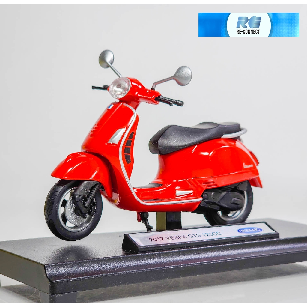 โมเดลรถมอเตอร์ไซค์ เวสป้า จักรยานยนต์ เวสป้า ของเล่น WELLY 1:18 Motorcycle 2017 Vespa GTS 125CC Scoo