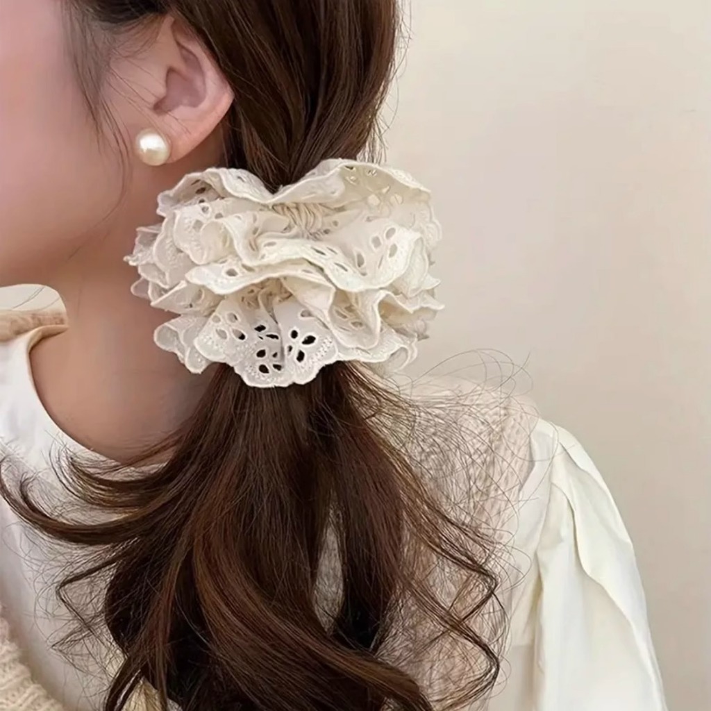 🌺ใหม่ ยางรัดผมหางม้า ขนาดใหญ่ สีสันสดใส สําหรับเด็กผู้หญิง แต่งลูกไม้ สีขาว - รูปที่ 3