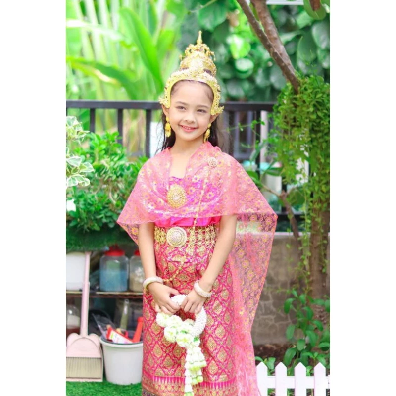 ชุดไทยวันทองเด็ก 3-10 ปีมีตั้งแต่ size s ถึง 5 XL สไบ + ผ้าถุงสำเร็จรูป