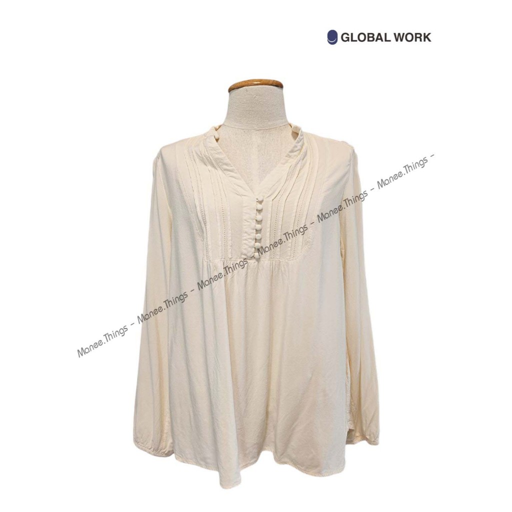 🌍GLOBAL WORK🌍 [W41] เสื้อแขนยาวสีครีม global work size L (มือสอง)