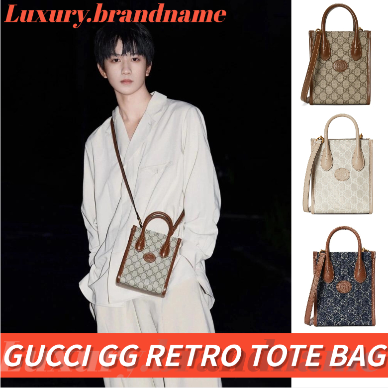 กุชชี่ ✨Gucci GG Retro series mini tote bag ✨กระเป๋าสะพาย กระเป๋าใส่มือถือ unisex