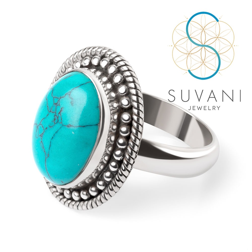 SUVANI เงินแท้ 92.5% แหวนหินเทอร์ควอยซ์ (Turquoise stone)