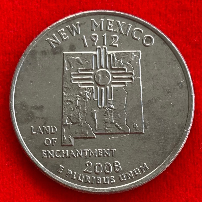 🇺🇸 เหรียญสหรัฐอเมริกา​​ USA​​ Quarter Dollar 0.25 USD ปี 2008 New Mexico เหรียญต่างประเทศ