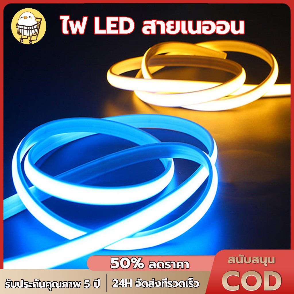 แถบไฟนีออน LED DC 220V นีออน 1 ม. 3 ม. 5 ม. 10 ม ยืดหยุ่น กันน้ํา รวมถึงปลั๊ก 5 สีให้เลือก ต่อปลั๊กให้พร้อมใช้งาน