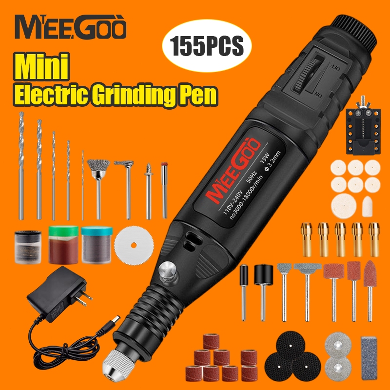 MeeGoo mini 155 ชิ้นปากกาเหลาไฟฟ้าแบบมีสายปรับความเร็วได้และสว่านไฟฟ้าขนาดเล็กเหมาะสำหรับการดำเนินการแกะสลักขนาดเล็กและข
