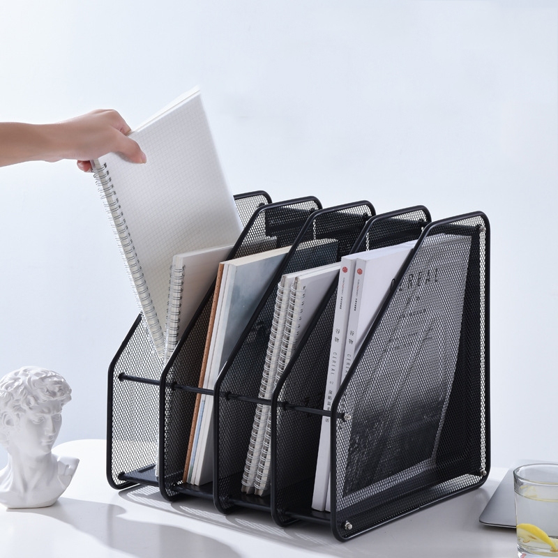 ชั้นวางเอกสาร ชั้นวางหนังสือ 4 ช่อง สแตนเลสแข็งแรง กล่องใส่เอกสาร โฟลเดอร์กล่องใส่ของ ที่คั่นวางหนังสือ ชั้นวางของ ถาดเอ