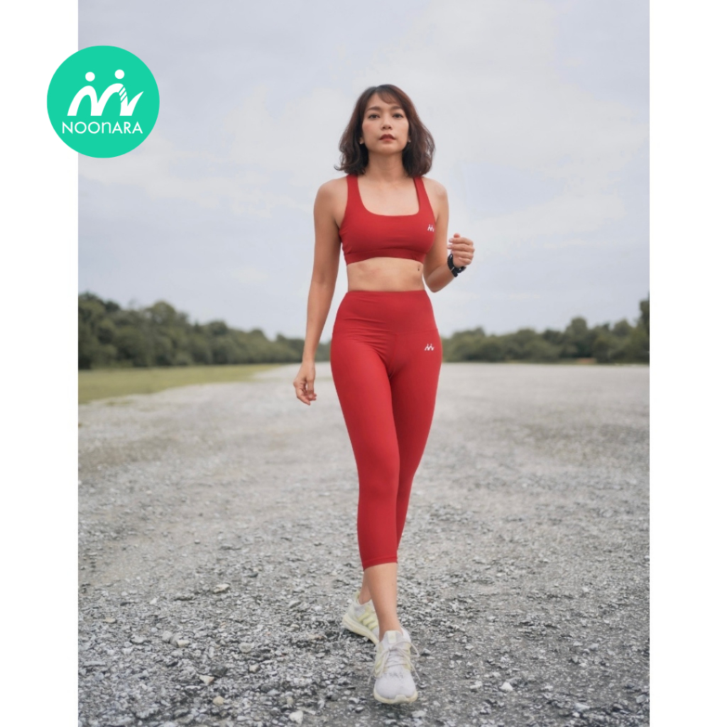 กางเกง 5 ส่วน เอวสูง - NOOnara Capri Pants สี Cherry Lips กัน uv ยืดหยุ่น กระชับ แห้งเร็ว ชุดวิ่ง/ชุดโยคะ/ชุดว่ายน้ำ