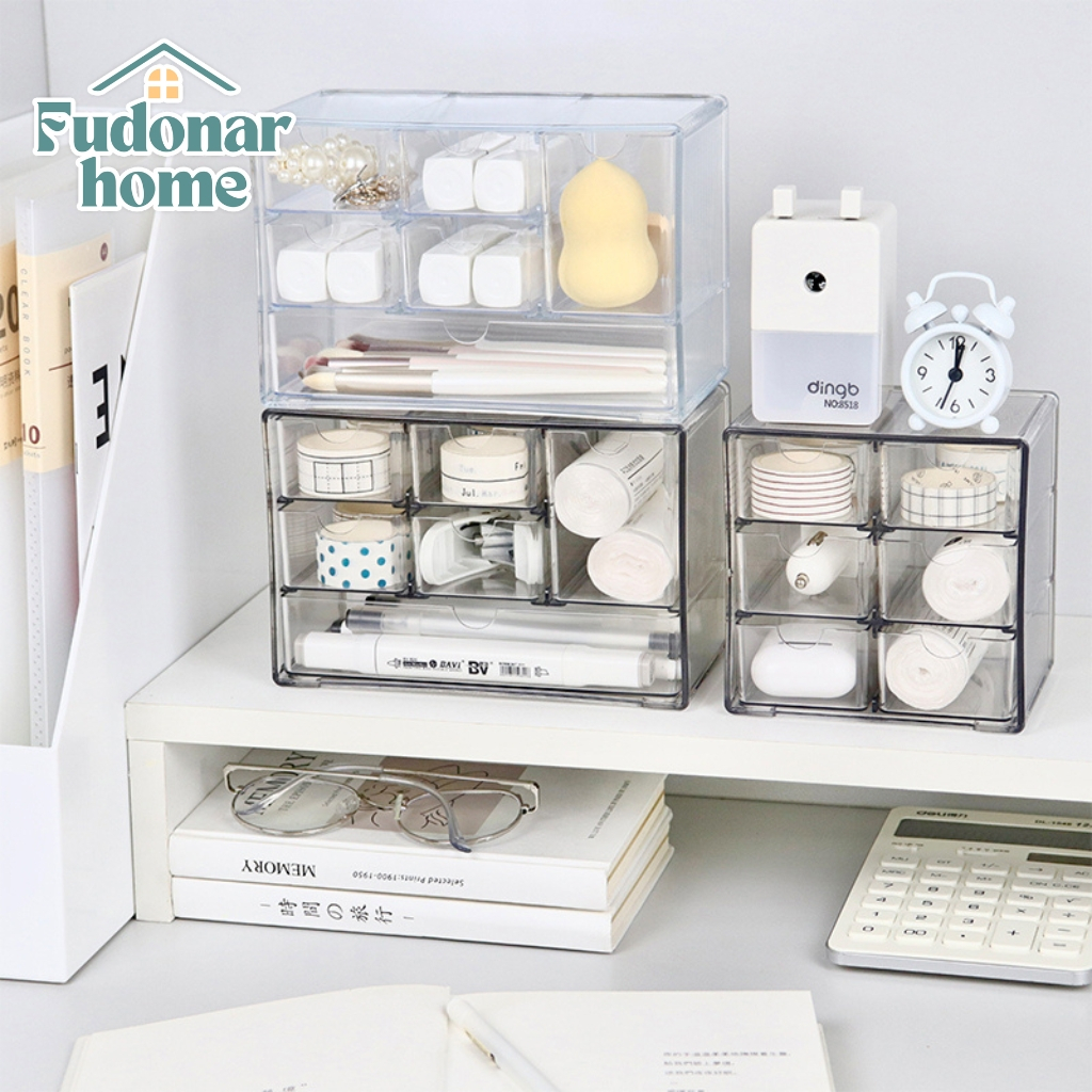 Fudonar กล่องลิ้นชักเล็กใส แบบหลายขนาด มีช่องใหญ่ และช่องเล็ก กล่องสำหรับจัดเก็บอุปกรณ์ [สินค้าพร้อมส่ง]