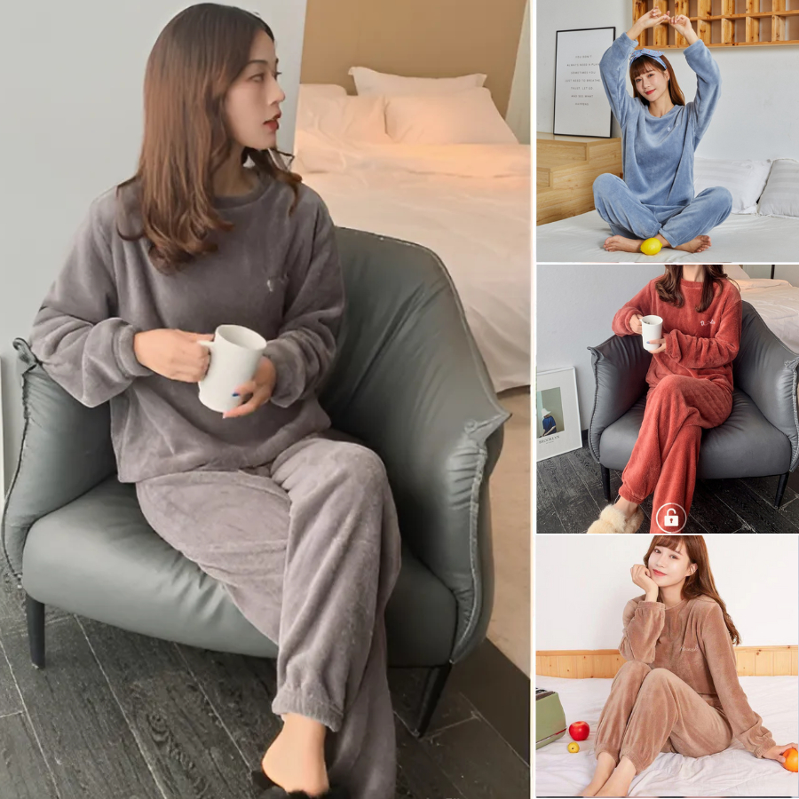 S80023 ชุดนอน ชุดนอนกันหนาว ชุดนอนนาโน สีพื้นใส่ได้ทั้งครอบครัวพ่อแม่ลูก Clothing เสื้อผ้า