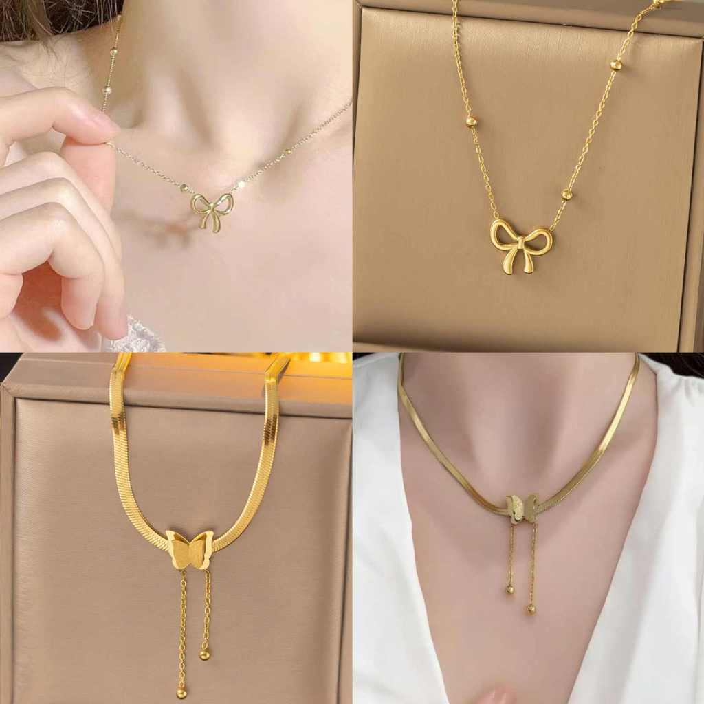 สร้อยคอผีเสื้อชุบทอง Vnox 14K สำหรับสุภาพสตรี, สร้อยคอทองคำขาว, ของขวัญเครื่องประดับแฟชั่นไม่ซีดจาง