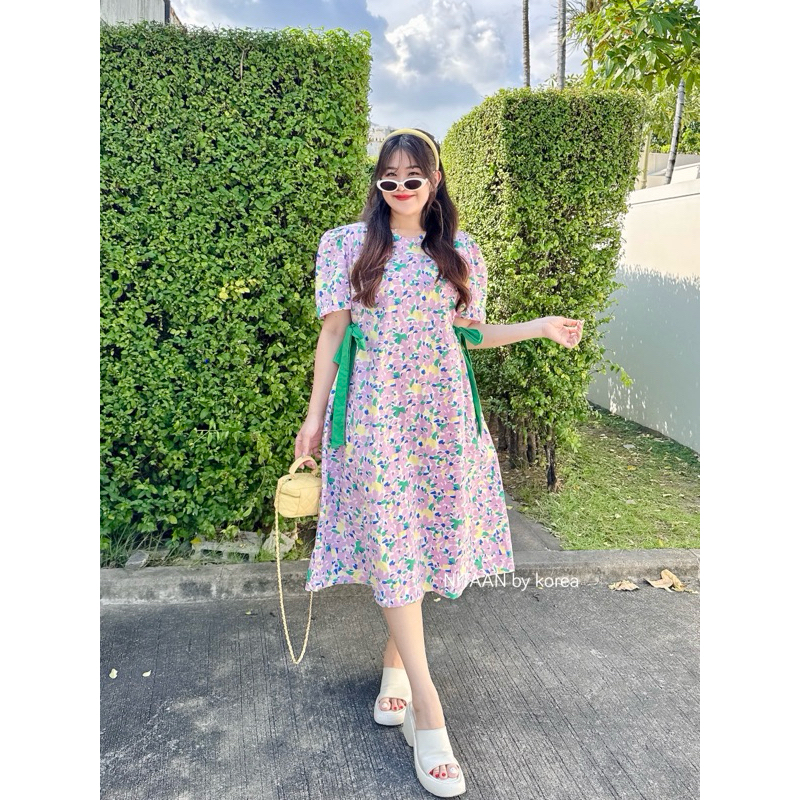 NITAANKIDS BOW DRESS แบบยาว ผ้าคอตตอนผูกเอาเข้ารูปได้ (เดรสผู้ใหญ่1 ชุด)