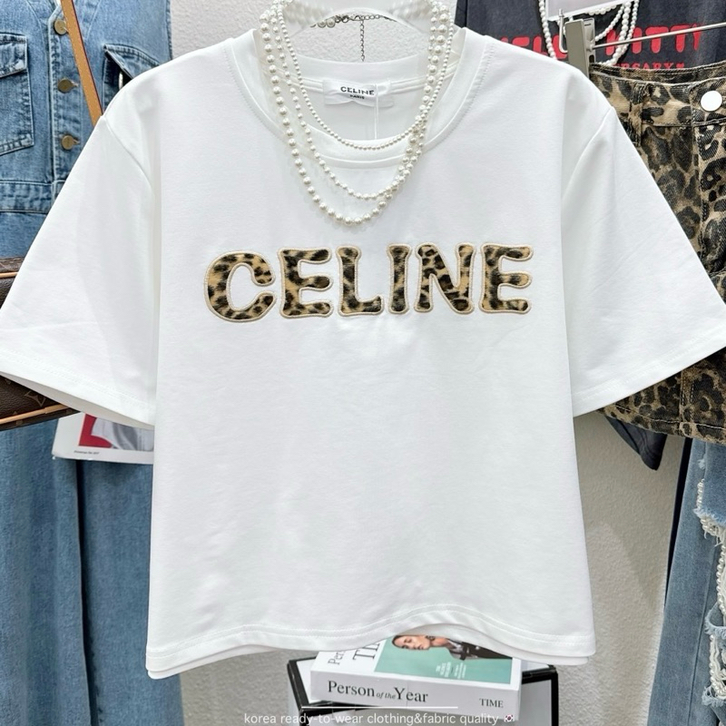 เสื้อยืดตัวสั้น Leopard front ปักฟร้อนลายเสือ