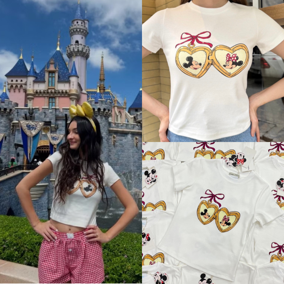 MICKEY BABY TEE เสื้อยืดคอกลม ทรงเบสิคสุดคิ้วท์ ดีเทลงานสกรีนลายมิกกี้ ใน locket รูปหัวใจ น่ารักมากกกๆค่า