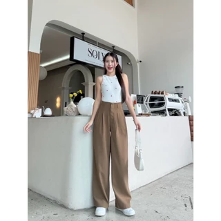 T34 Momo Pants ขอบในตัว ยาว42นิ้ว กางเกงทรงกระบอกกลาง กางเกงขายาว ผู้หญิง เอวสูง พรางหุ่น พรางสะโพก ใส่ทำงาน ผ้าพริ้ว