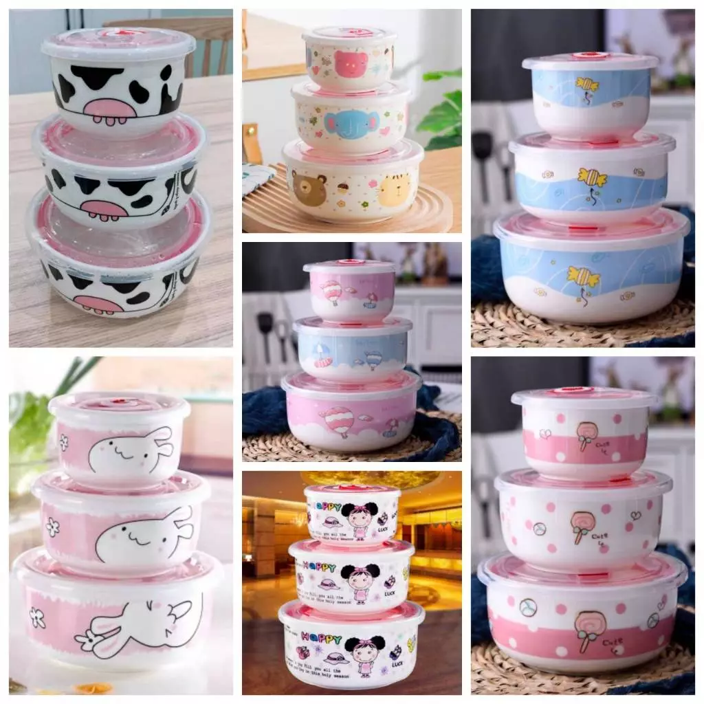 ชุด ชาม เซรามิกพร้อมฝา (1ชุดมี3ใบ) เข้าไมโครเวฟได้ CH0151 📌โปรดอ่านรายละเอียดก่อนสั่งซื้อค่ะ📌