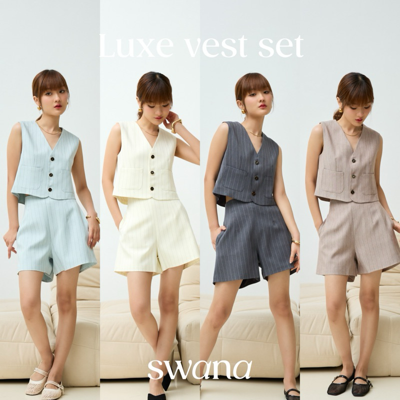 “ Luxe vest set “ (XS-XL) เสื้อกั้ก + กางเกงขาสั้นเอวสูง - swana.ss