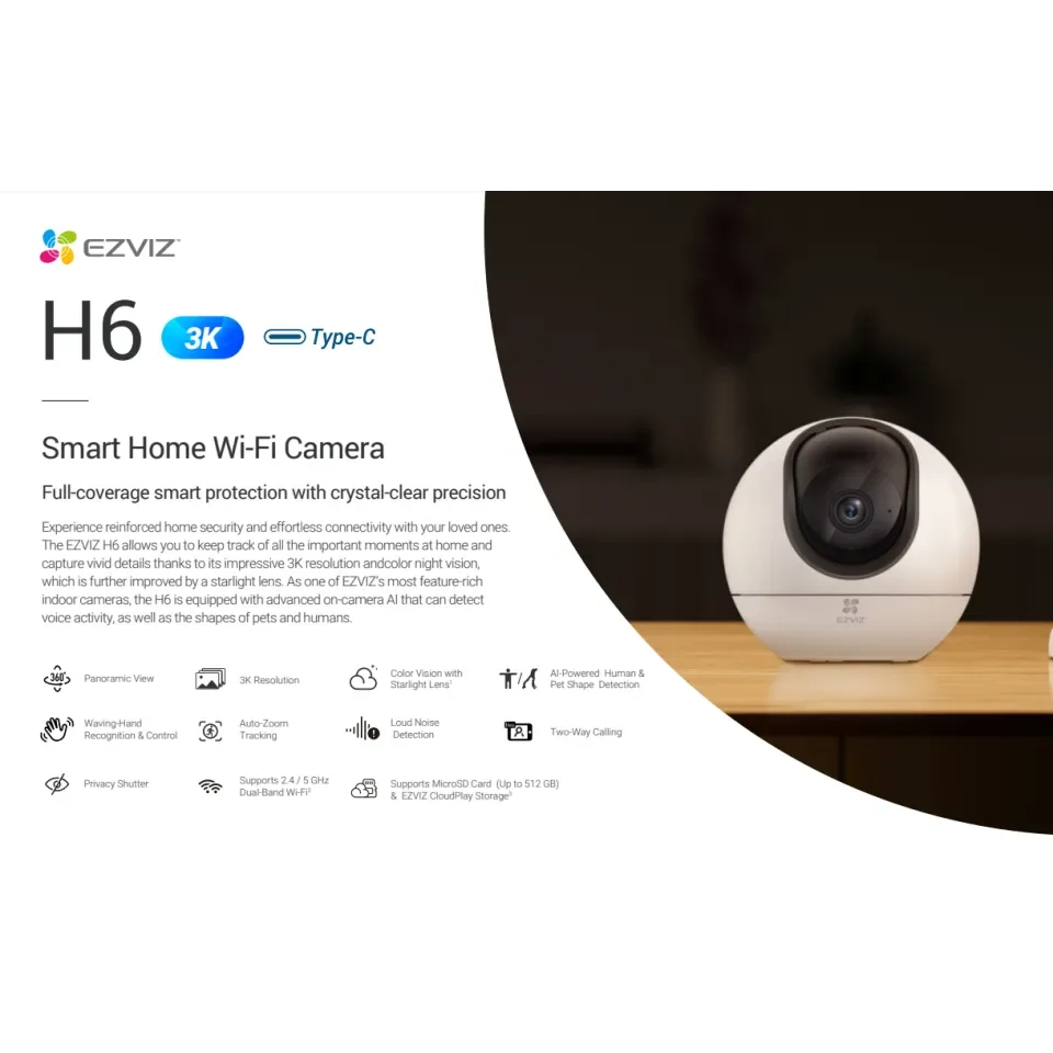 กล้องวงจรปิด H6 5MP Wi-Fi PT Camera H.265 TypeC"Indoor Camera * หมุนได้ *"
