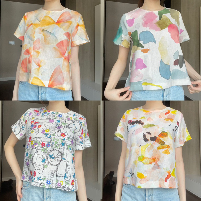 A1เสื้อลินินคอกลมแขนสั้นทรงเบสิคใส่ง่ายๆ