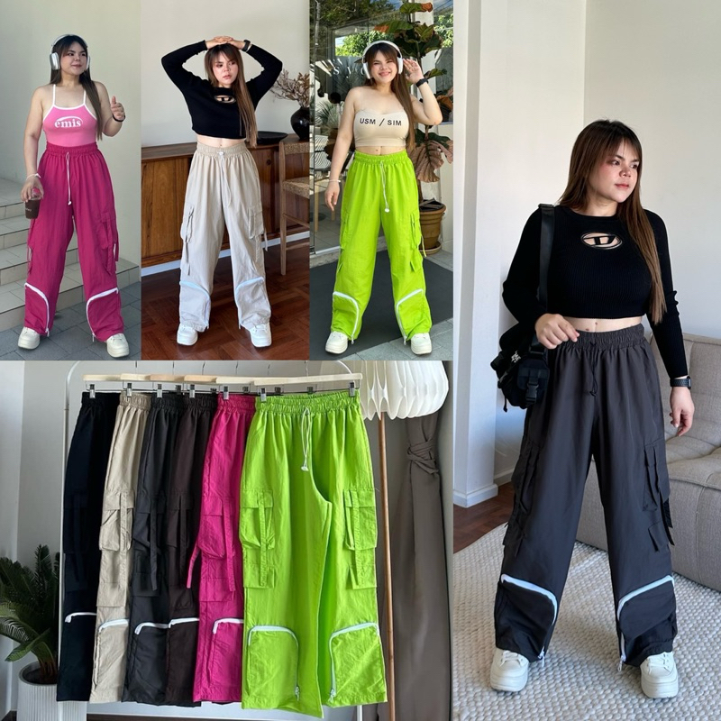 /LD/ กางเกงสาวอวบ กางเกงขายาวทรงเท่ห์ แต่งกระเป๋า ใช้งานได้จริง #เสื้อผ้าไซส์ใหญ่ สาวอวบอ้วน พลัสไซส์