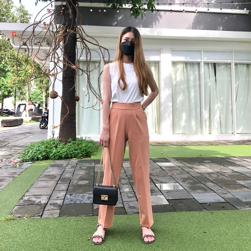 MNSHOP - กางเกงเอวสูงทรงกระบอกตรง Classic lady pants