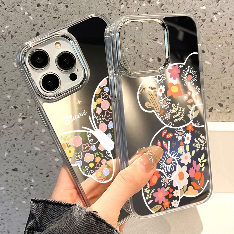 COD INS เคส For iPhone 11 16 13 15 14 12 Pro Max เคสไอโฟน 13 16Pro 15Pro กรณีโทรศัพท์มือถือชุบกระจก หมีร้อยดอก