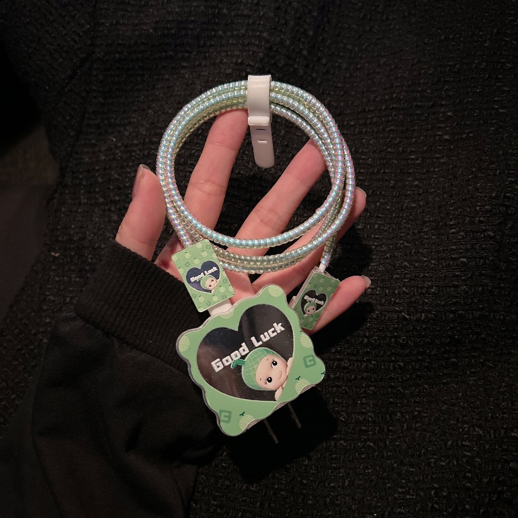 พร้อมส่งจากไทย ซอนนี่เขียว ชุดพันสาย เคสหัวชาร์จ ลายการ์ตูน ตัวถนอมสาย USB สำหรับ iphone 20w 18w 35W