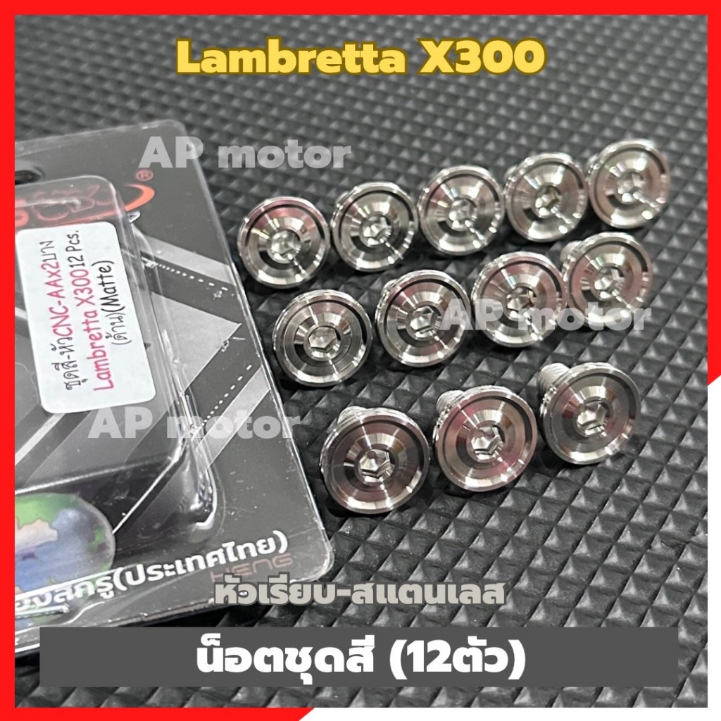 น็อตชุดสีLambretta X300 (12ตัว) หัวเรียบ AA/2 บาง สแตนเลส น็อตชุดสีแลมเบรตต้า น้อตชุดสีlam น้อตเฟรมแลมเบรตต้า ชิ้นส่วนทด