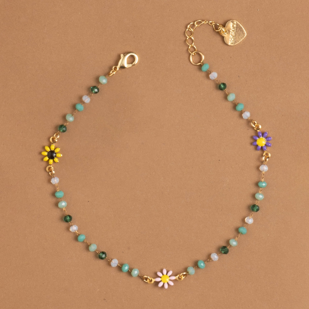 TRI-FLORA GREEN MIX ANKLET สร้อยข้อเท้าสีเขียวดอกไม้สามสี