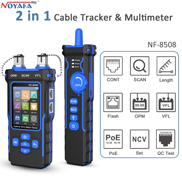 TESTER สายสัญญาณ Optical Fiber Meter/VFL/OPM/Cable Detector LAN/PoE/Port Flash NOYAFA รุ่น NF-8508