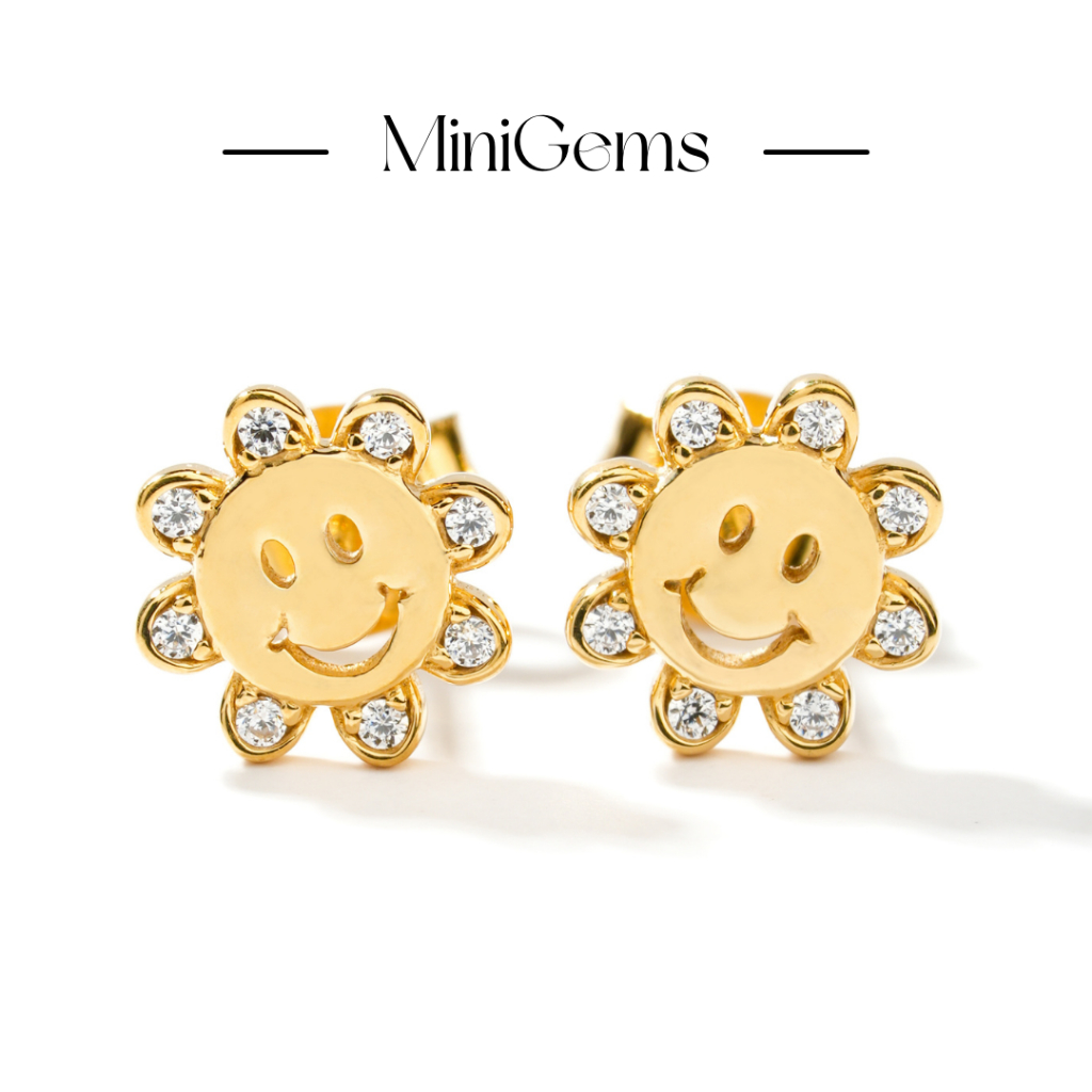 Mini Gems ต่างหู เพชรสวิส CZ ต่างหูเงินแท้ 92.5 ชุบทองคำ 18k 04883