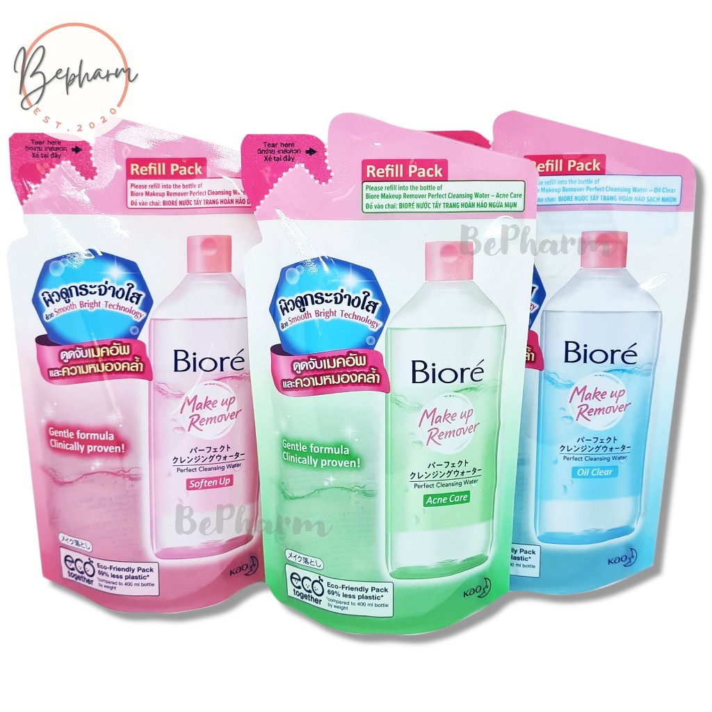 Biore Makeup Remover Perfect Cleansing Water 250 ml, 330 ml (ถุงเติม) Acne Care Soften Up Oil Clear บิโอเร คลีนซิ่ง