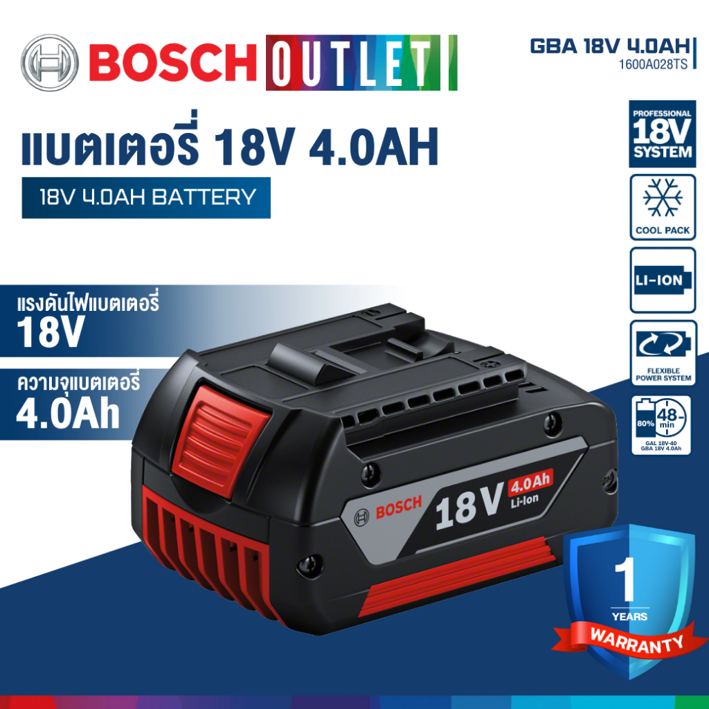 BOSCH GBA 18V 4.0 Ah แบตเตอรี่ 18V 4.0Ah #1600A028TS