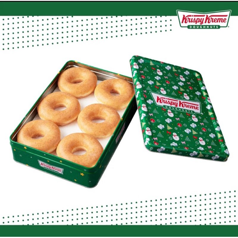 Krispy Kreme Original Glazed Tin Box ออริจินัลเกรซ4 ชิ้นและกล่องคริสมาสต์คริสปี้ครีมลายใหม่ 2025 Fes