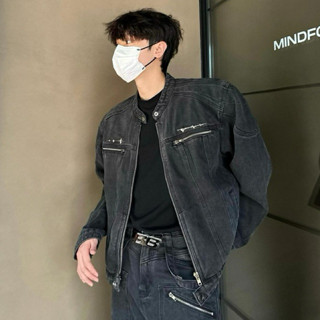 เสื้อแจ็คเก็ตแขนยาว black jacket jeans jacket