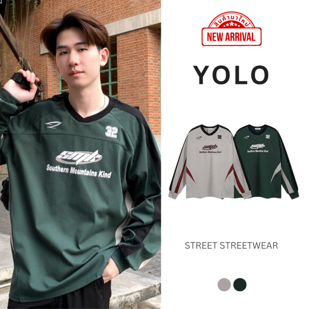 YOLO เสื้อสเวตเตอร์ OVERSIZE เสื้อสเวตเตอร์โอเวอร์ไซส์ เสื้อคอตตอน คอกลม แนวสตรีท 2395