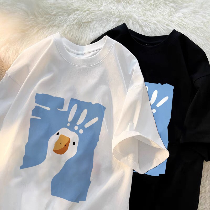 เสื้อ เป็ด พิมพ์ ตลก ลายน่ารัก สไตล์เกาหลีใต้ COD