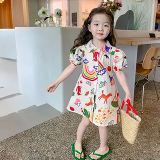 PRINCESS KESLI ชุดเดรส ลายกราฟฟิตี สำหรับเด็กผู้หญิง 1-9 ปี